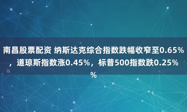 南昌股票配资 纳斯达克综合指数跌幅收窄至0.65%，道琼斯指数涨0.45%，标普500指数跌0.25%